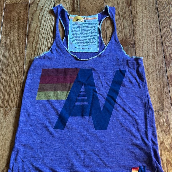 Aviator Nation Tops - Aviator Nation Purple Tank with Navy Logo and Retro Stripes Small New